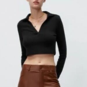 Zara Black V-Neck Long Sleeve Blouse
